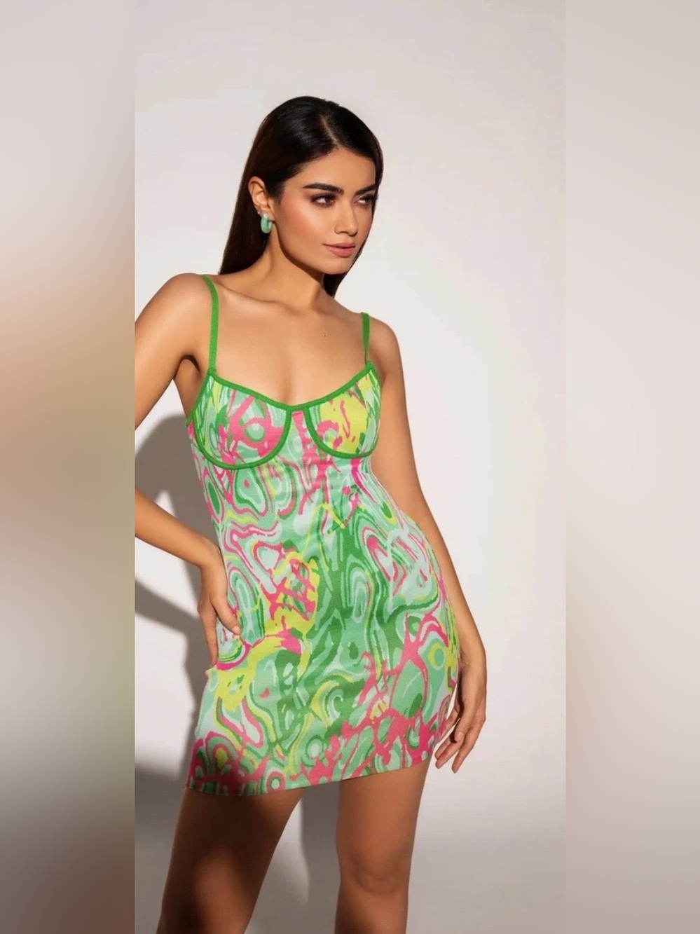 Zara Women’s Green Multi-Color Bodycon Mini Dress Size M NWT Festival Indie Y2K